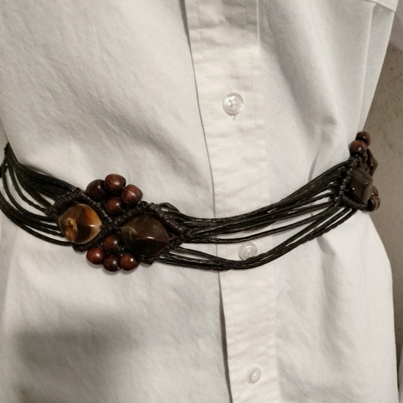 Vintage Boho Macramé Women's Belt Beaded Adjustable Tie Closure Vegan Leather - Picture 11 of 12